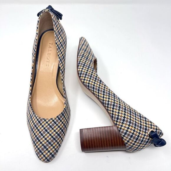 Talbots Kelsey Tie Detail Houndstooth Block Heel Pumps Size 7 - Picture 1 of 10